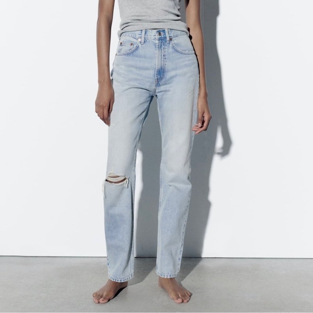 RIPPED HIGH RISE TRF STRAIGHT LEG JEANS - Picture 1 of 5